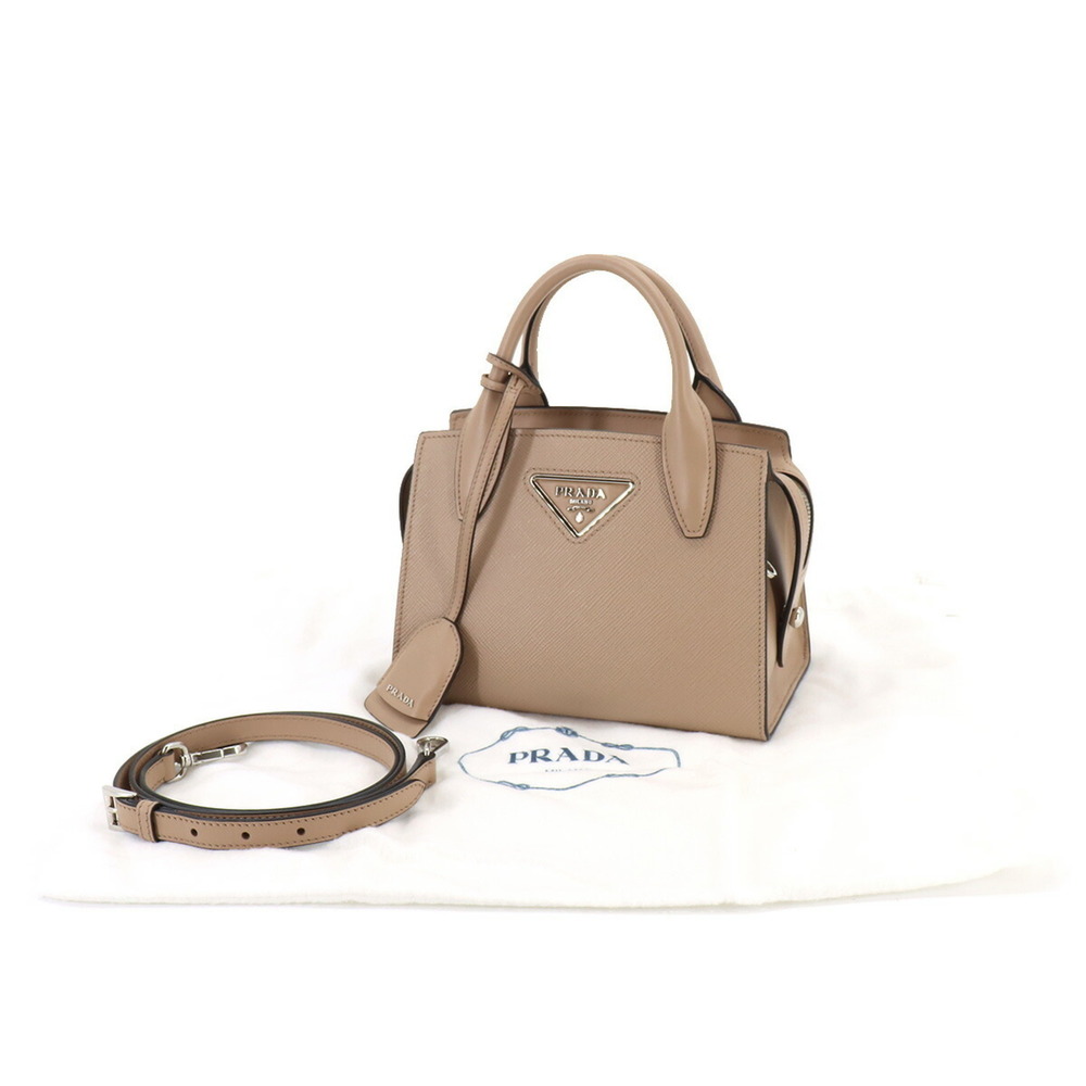 PRADA Kristen 2way hand shoulder bag saffiano leather pink beige 1BA269 silve... - Picture 9 of 10